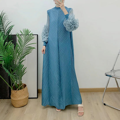 Women Elegant Evening Party Dresses 2025 Summer New Solid Colour Classic Long Sleeve Plate Flower Design Prom Dresses Female