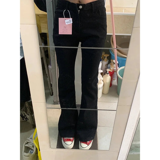 Black Fleece Lined High Waist Bell Bottom Jeans Women'S Autumn Winter New Style Slimming Small Size Hoof Pants