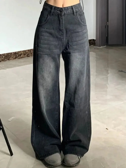 Slimming High-Waisted Jeans for Women Pear-Shaped Loose-Fit Straight-Leg Bell Bottoms Plus-Size Female Denim Trousers