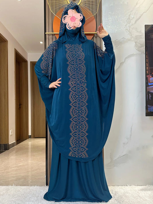 New Dubai Ramadan Muslim Women'S Prayer Set Hooded Hijab with the Long Skirt Turkey-African Dubai Islam Lady Cloth Kaftan Abaya