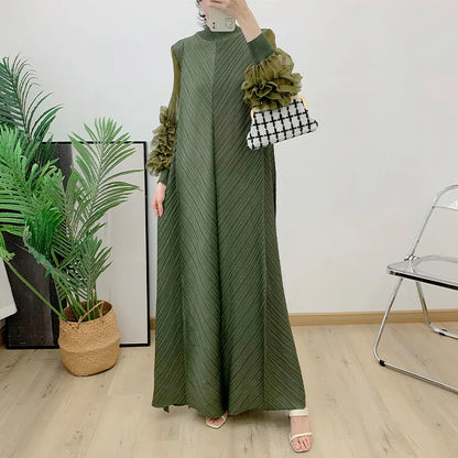Women Elegant Evening Party Dresses 2025 Summer New Solid Colour Classic Long Sleeve Plate Flower Design Prom Dresses Female