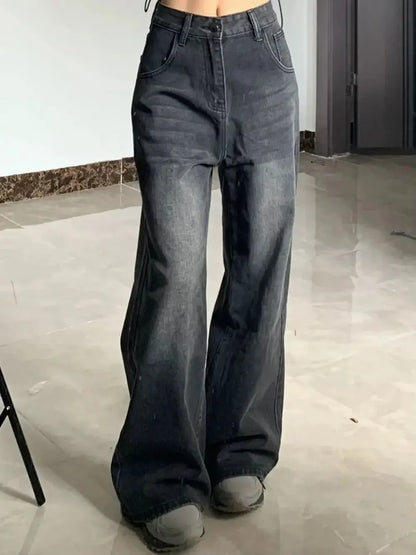 Slimming High-Waisted Jeans for Women Pear-Shaped Loose-Fit Straight-Leg Bell Bottoms Plus-Size Female Denim Trousers