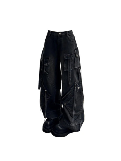Women'S Black Gothic Baggy Cargo Jeans Harajuku Oversize Denim Trousers Y2K 90S Vintage 2000S Jean Pants Women Clothes