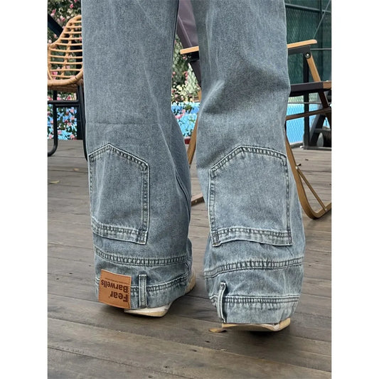  American Retro Baggy High Waisted Jeans Woman High Street Denim Pants Reversible Trousers Streetwear Loose Jeans