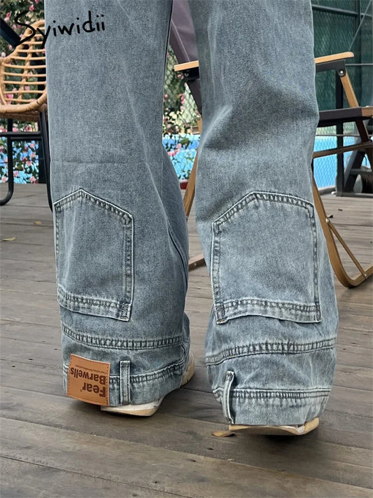  American Retro Baggy High Waisted Jeans Woman High Street Denim Pants Reversible Trousers Streetwear Loose Jeans