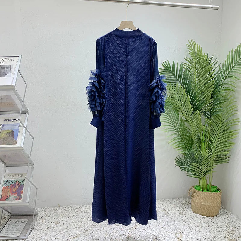 Women Elegant Evening Party Dresses 2025 Summer New Solid Colour Classic Long Sleeve Plate Flower Design Prom Dresses Female