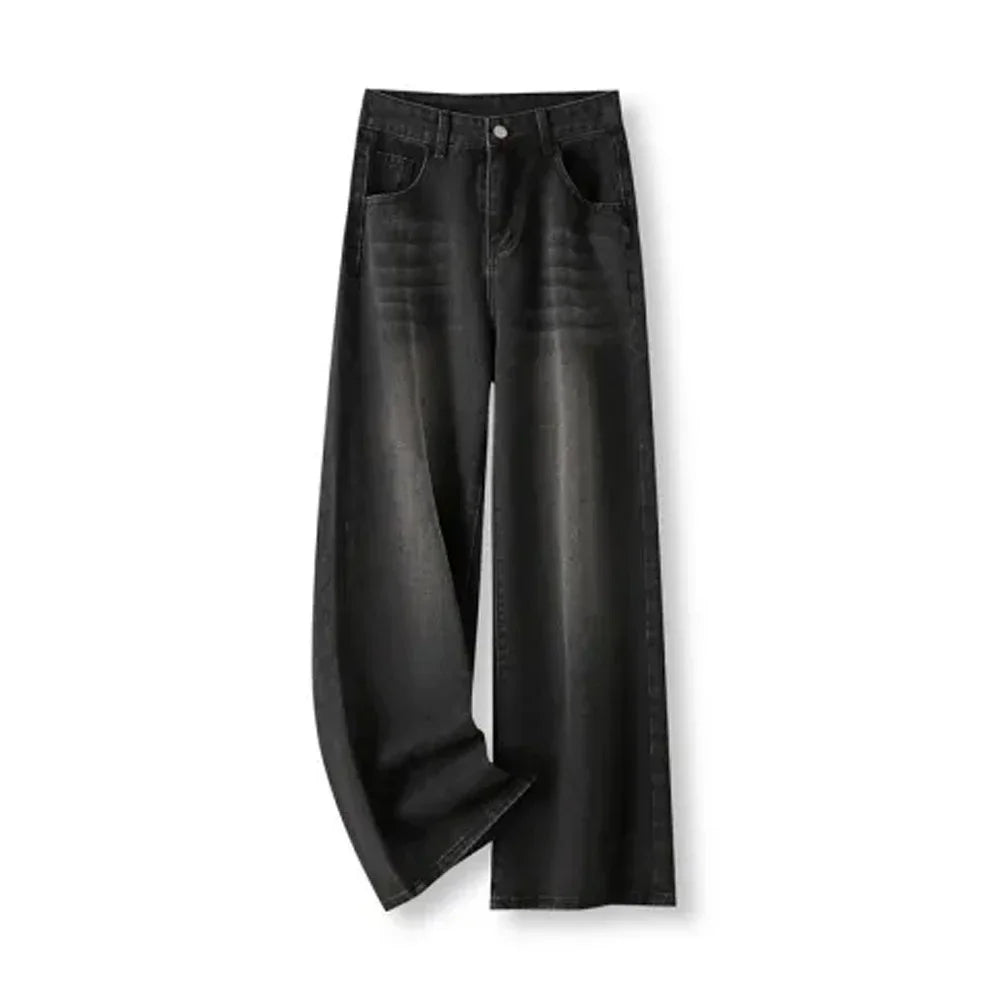 Slimming High-Waisted Jeans for Women Pear-Shaped Loose-Fit Straight-Leg Bell Bottoms Plus-Size Female Denim Trousers