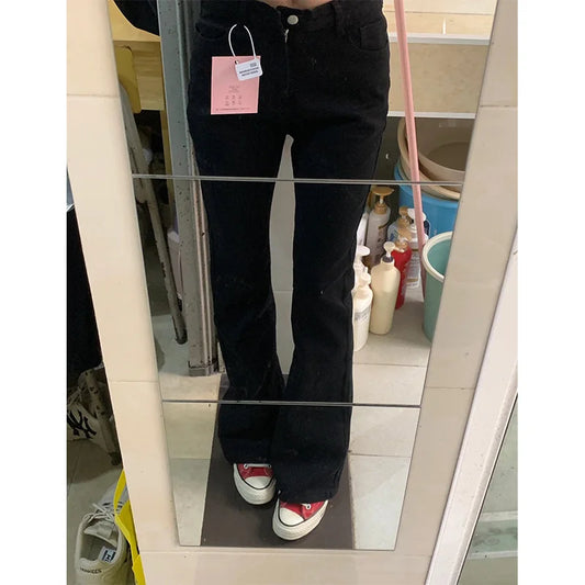 Black Fleece Lined High Waist Bell Bottom Jeans Women'S Autumn Winter New Style Slimming Small Size Hoof Pants