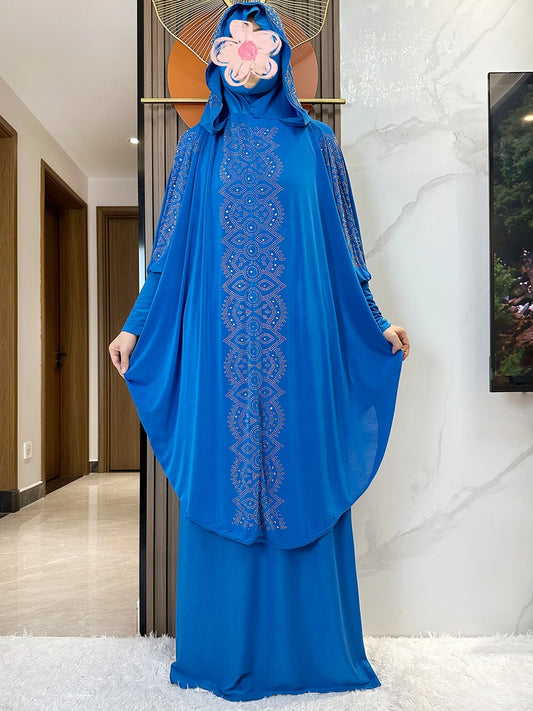 New Dubai Ramadan Muslim Women'S Prayer Set Hooded Hijab with the Long Skirt Turkey-African Dubai Islam Lady Cloth Kaftan Abaya